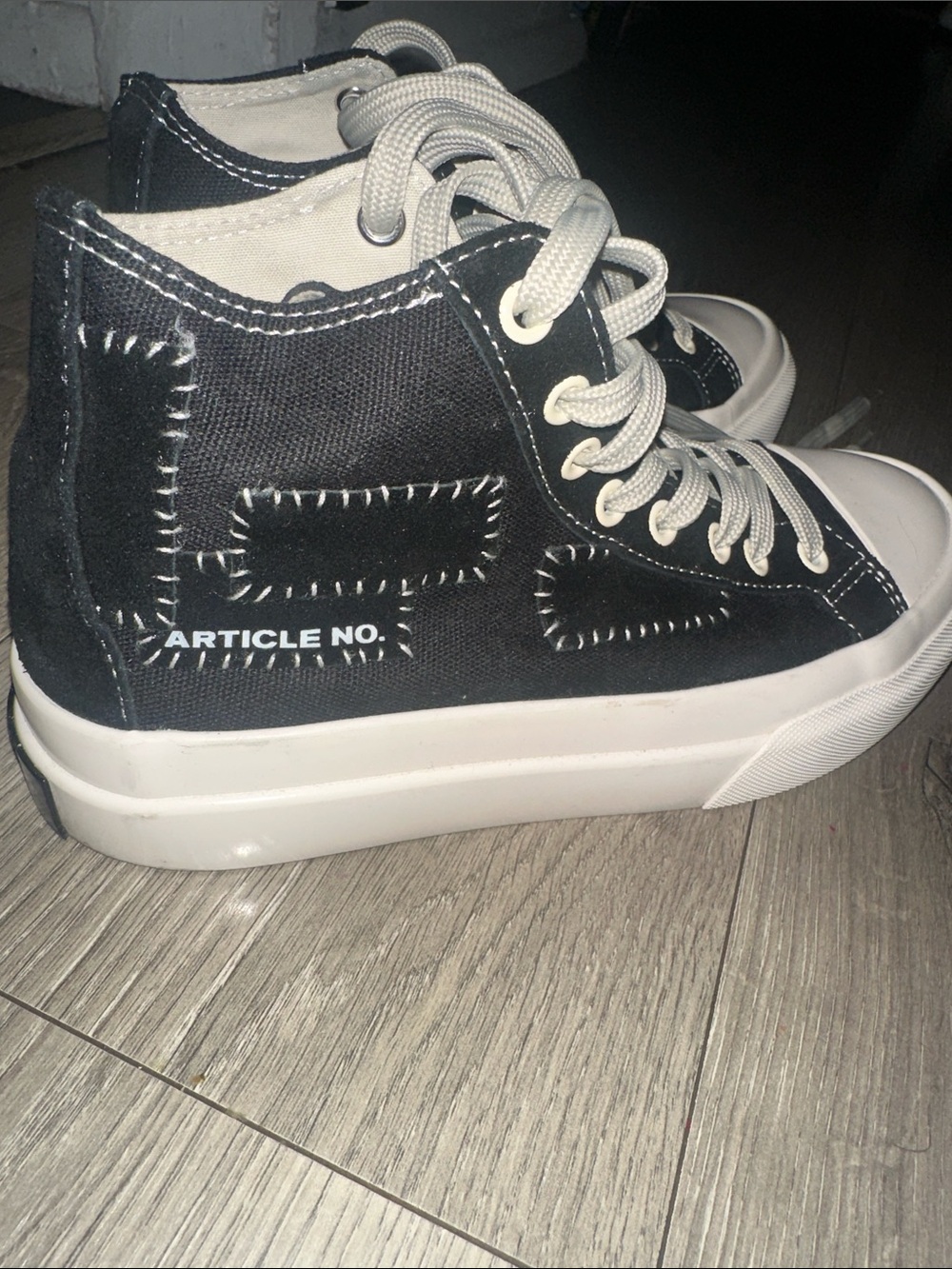 Article No. Black High-Top Canvas Sneakers with Light Grey Laces